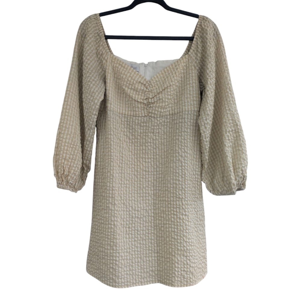Willard Road Tan White Textured Stripe Zip Dress. Medium